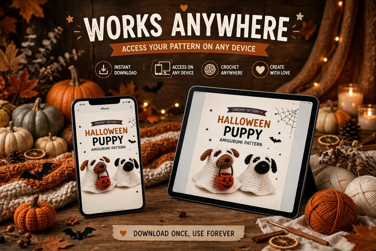 Crochet puppy ghost costume with tiny pumpkin basket – photo 6