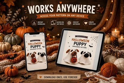 Crochet puppy ghost costume with tiny pumpkin basket – photo 6