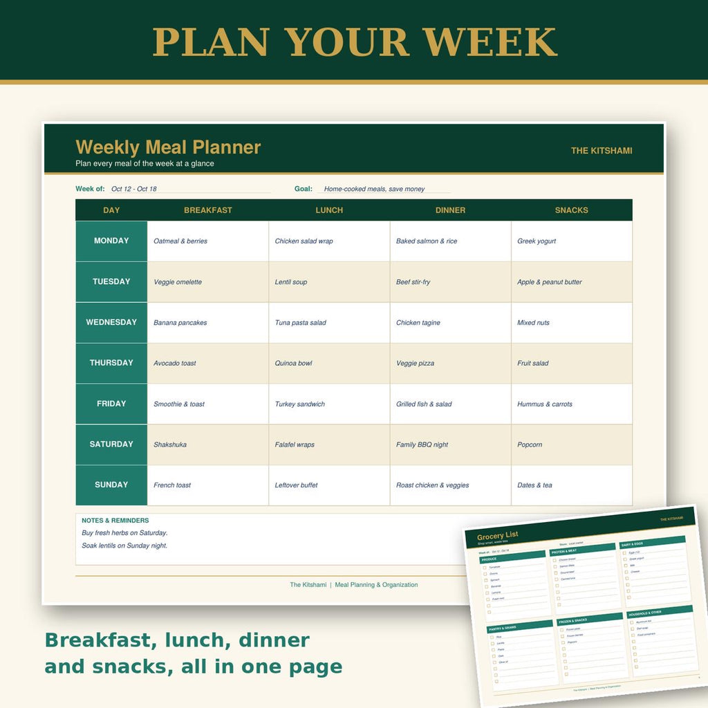 The Kitshami Meal Planner | Printable Weekly & Monthly Meal Planning Kit (PDF)