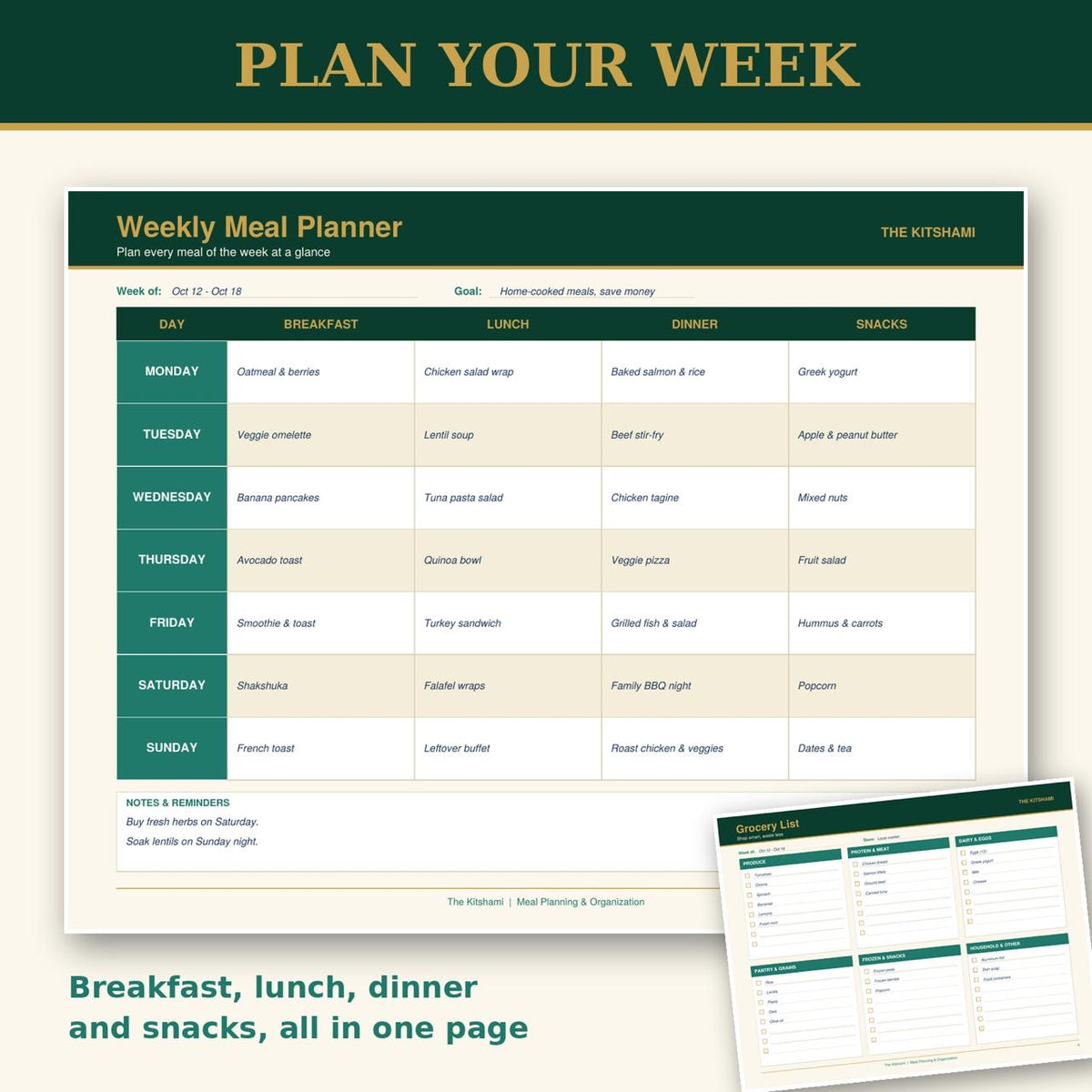 The Kitshami Meal Planner | Printable Weekly & Monthly Meal Planning Kit (PDF)