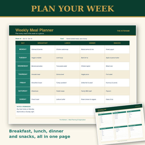 The Kitshami Meal Planner | Printable Weekly & Monthly Meal Planning Kit (PDF)