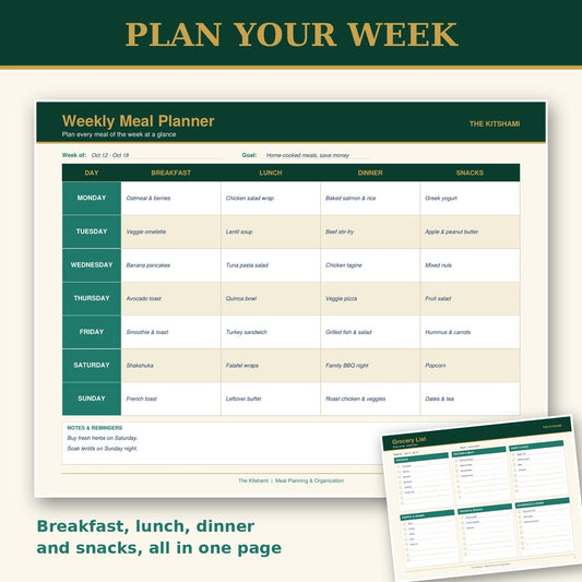The Kitshami Meal Planner | Printable Weekly & Monthly Meal Planning Kit (PDF)
