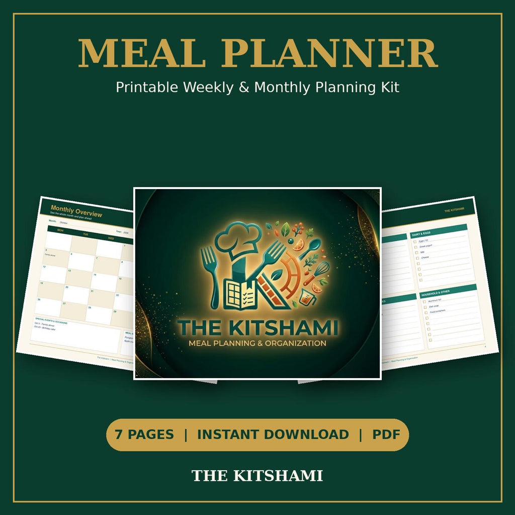 The Kitshami Meal Planner | Printable Weekly & Monthly Meal Planning Kit (PDF)