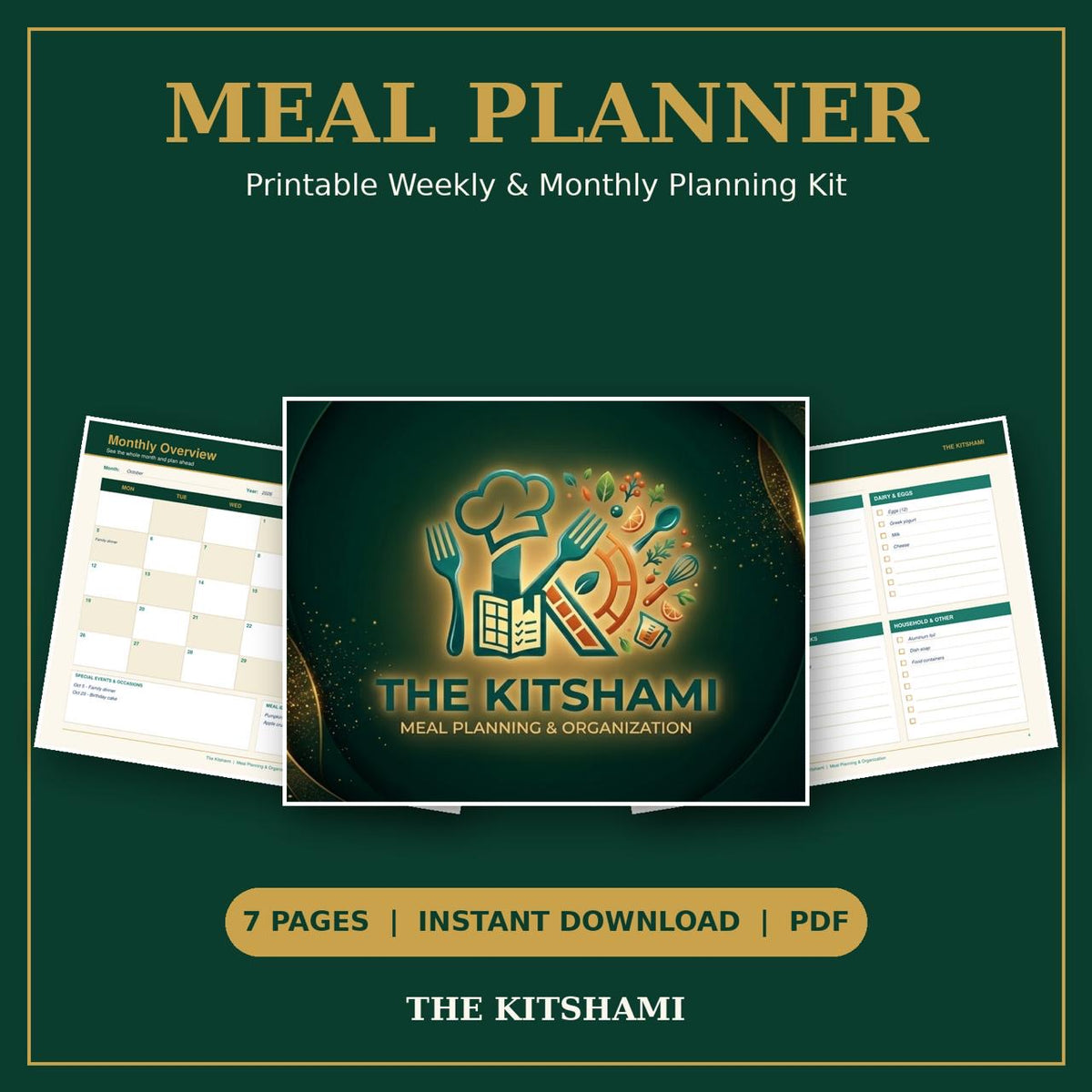 The Kitshami Meal Planner | Printable Weekly & Monthly Meal Planning Kit (PDF)